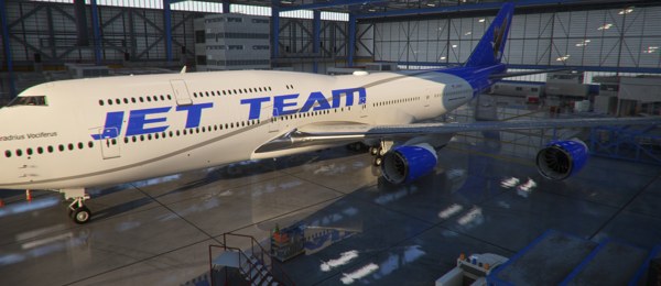 Boeing 747-8i · passenger · blue, photograph 3096